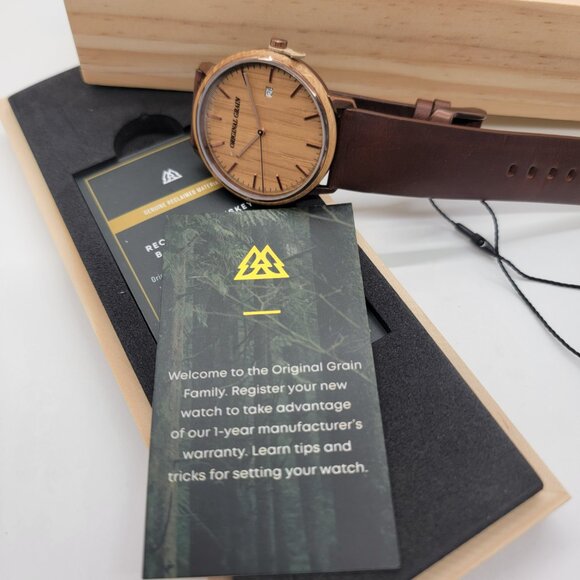 New Original Grain Men Watch Whiskey Espresso Minimalist 40mm Italian Leather - Picture 12 of 16